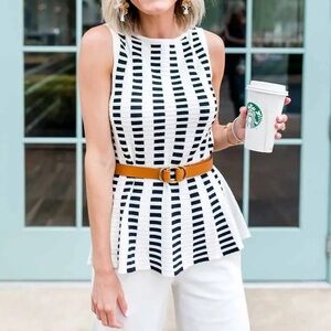 Ann Taylor Black & White Grid Stitch Sweater Tank